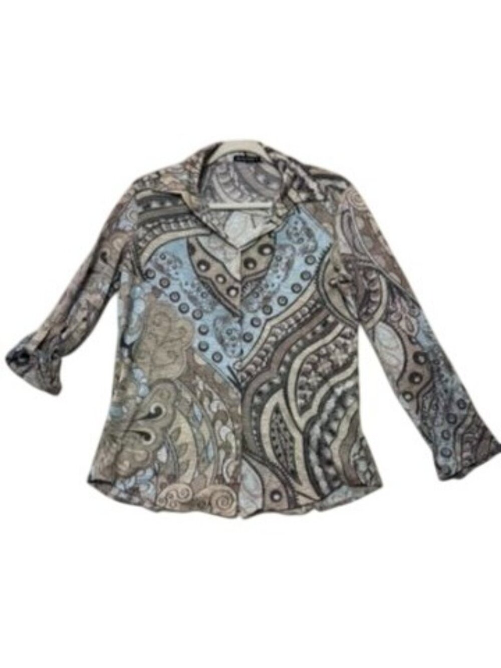 David Cline Womens Crushed Sand Burnout Blouse 3/4 Sleeve Small Vintage Y2K